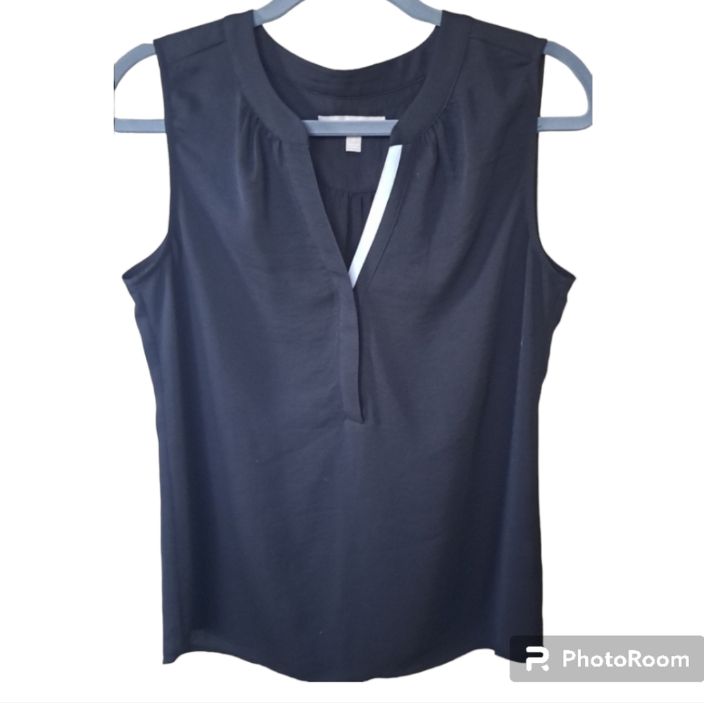 Banana Republic Sleeveless Sheer Black & White V-neck Blouse Sz S